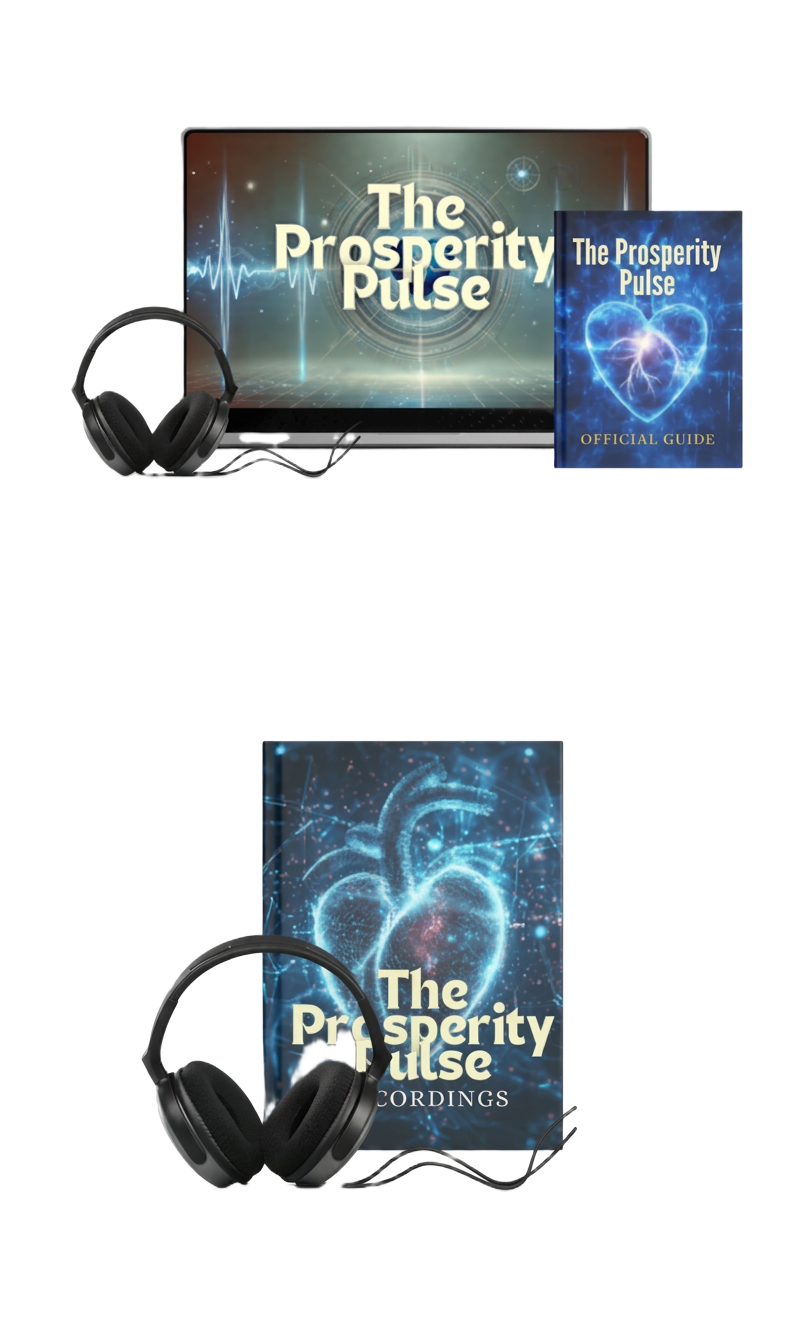 The Prosperity Pulse 7-Minute Audio Ritual package with headphones, guidebook, and digital player